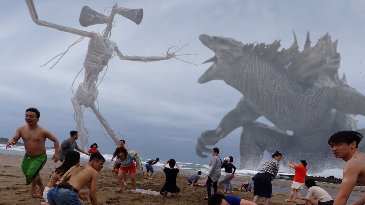 Godzilla vs. Siren Head in real life 哥吉拉大戰警笛頭